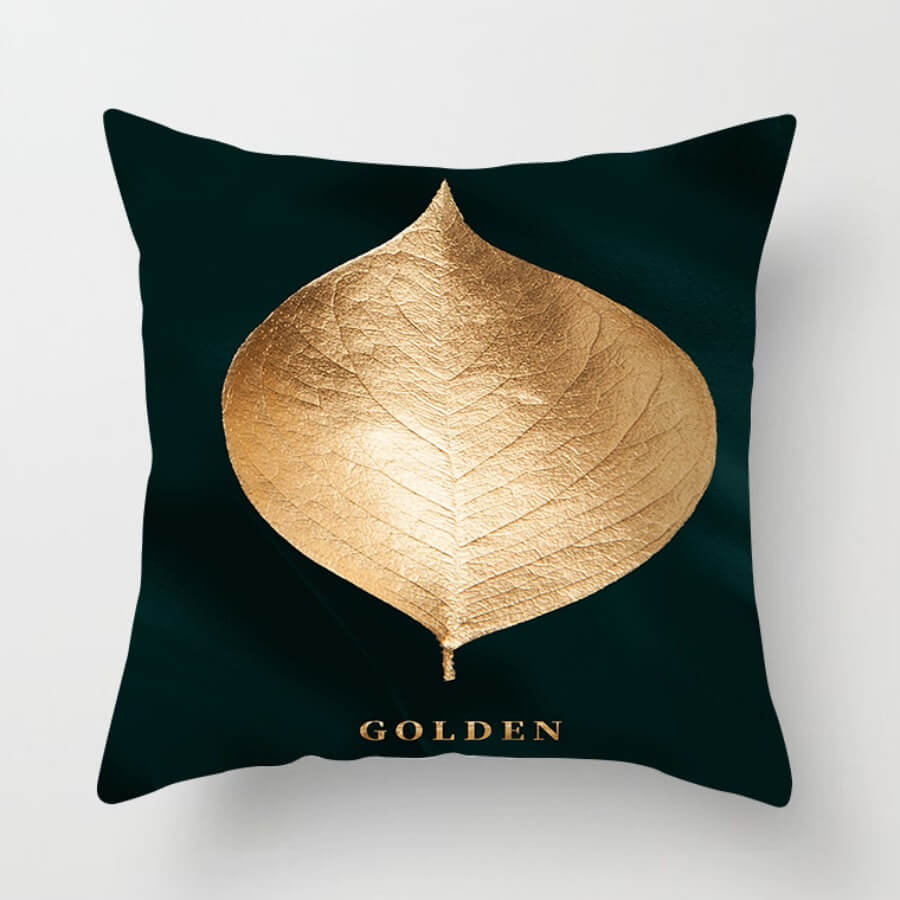

Lovely Cosy Leaf Print Gold Decorative Pillow Case