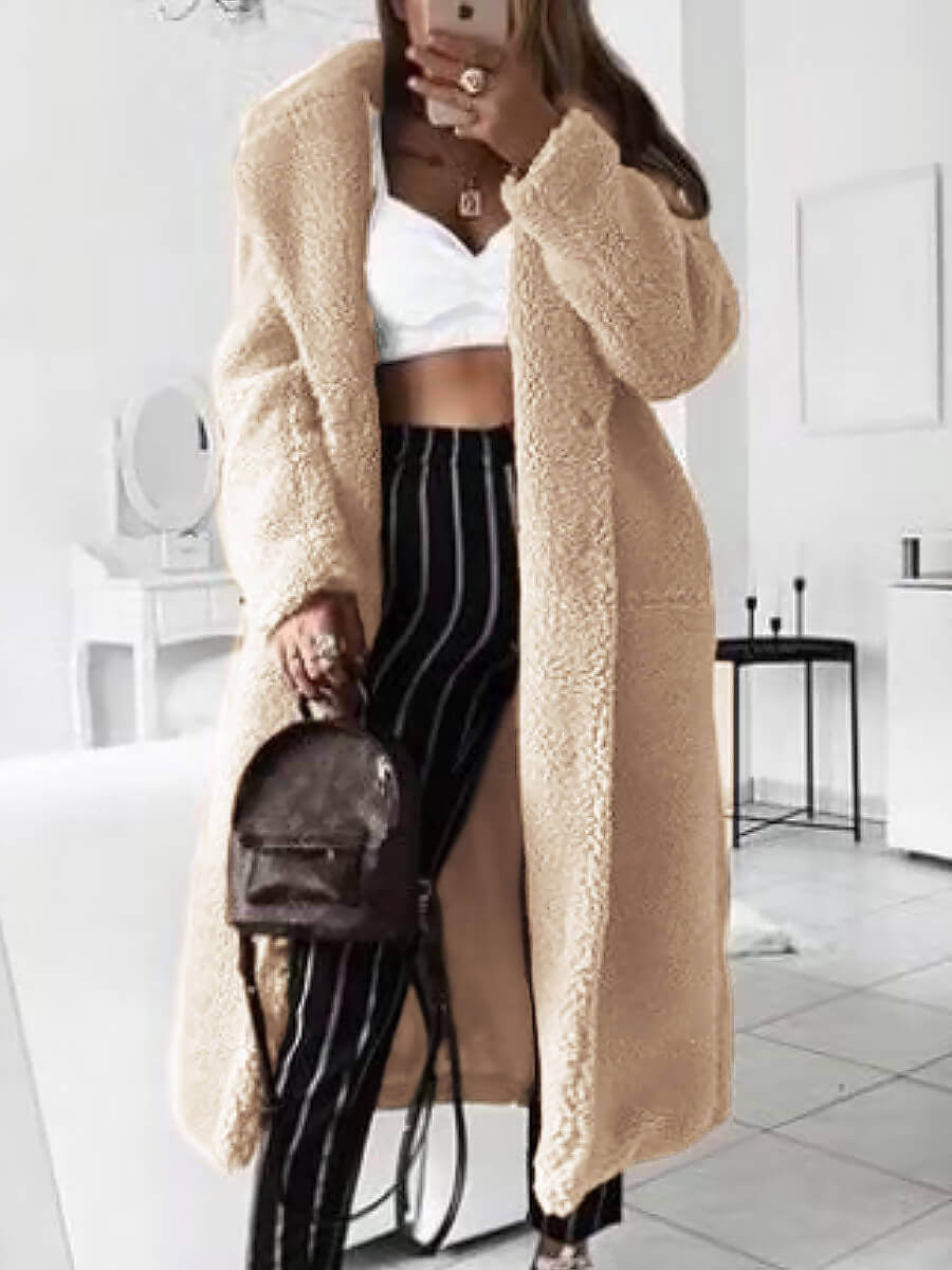 

Lovely Casual Turndown Collar Basic Khaki Long Wool