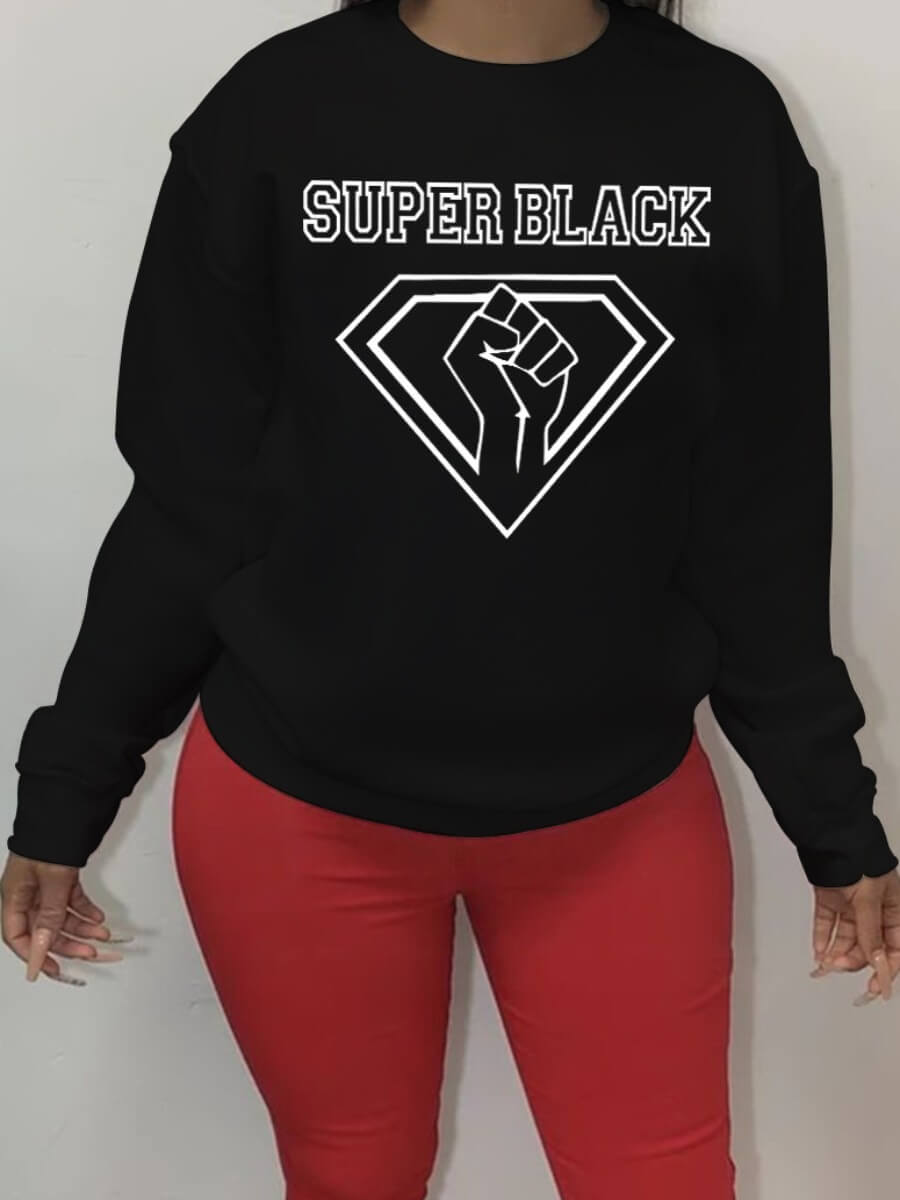 

Lovely Leisure O Neck Print Black Hoodie