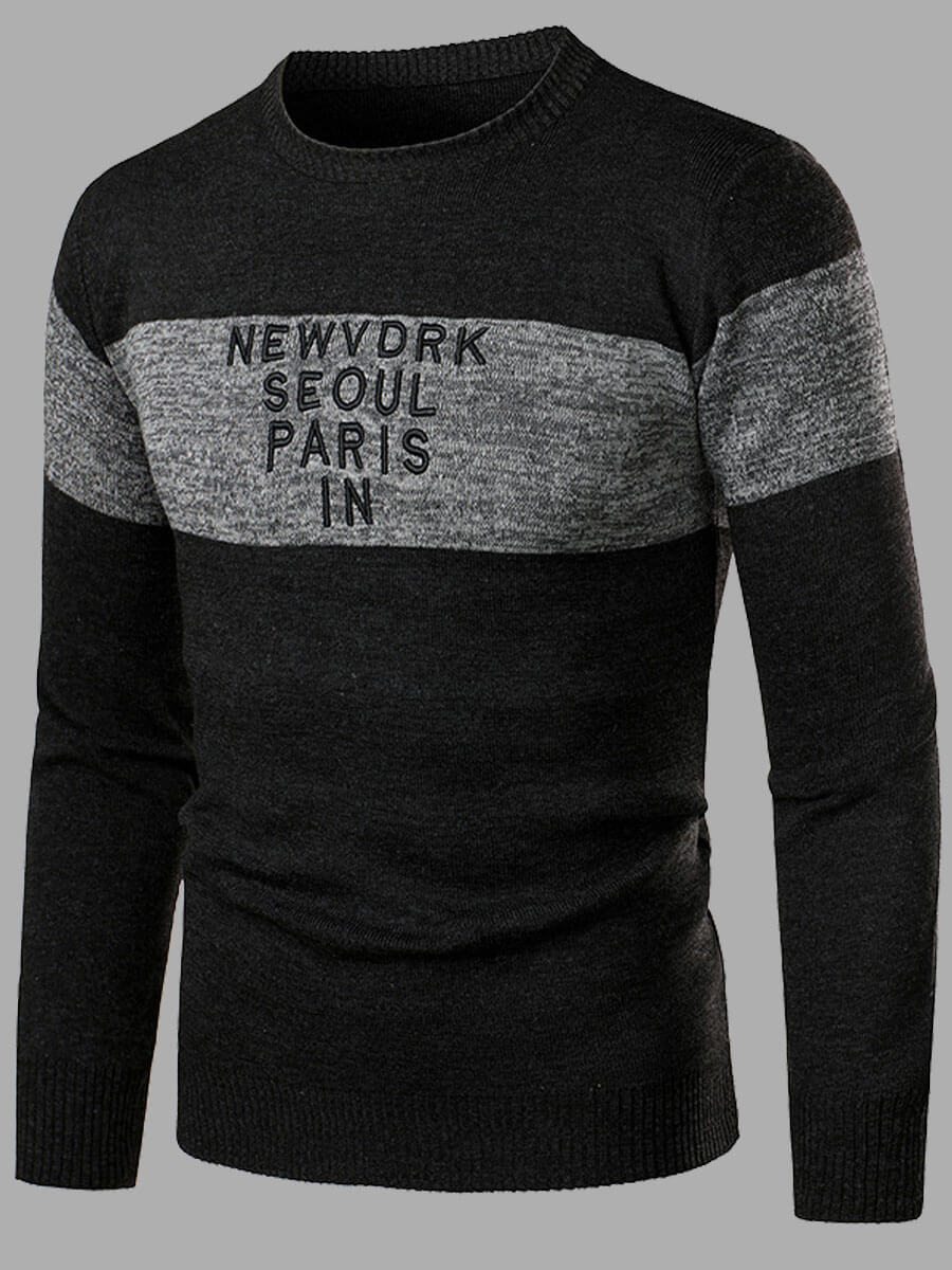 lovely Casual O Neck Print Patchwork Black Men Sweater