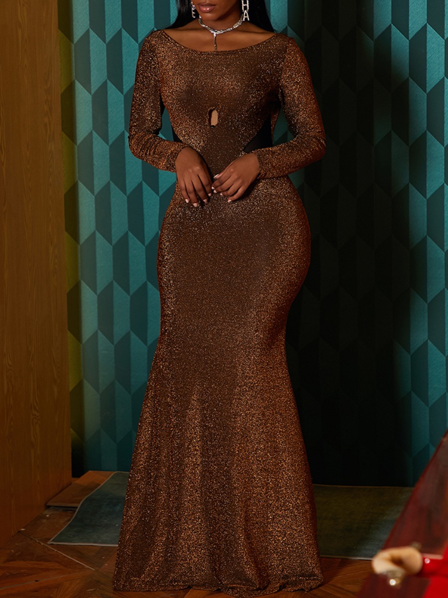 lovely Sexy Backless fishtail Gold Maxi Dress
