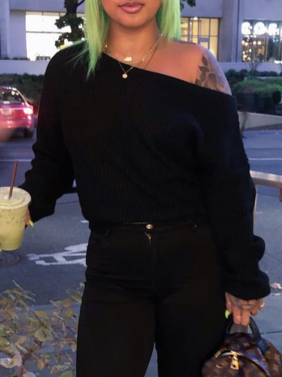 

Lovely Casual Asymmetrical Loose Black Sweater