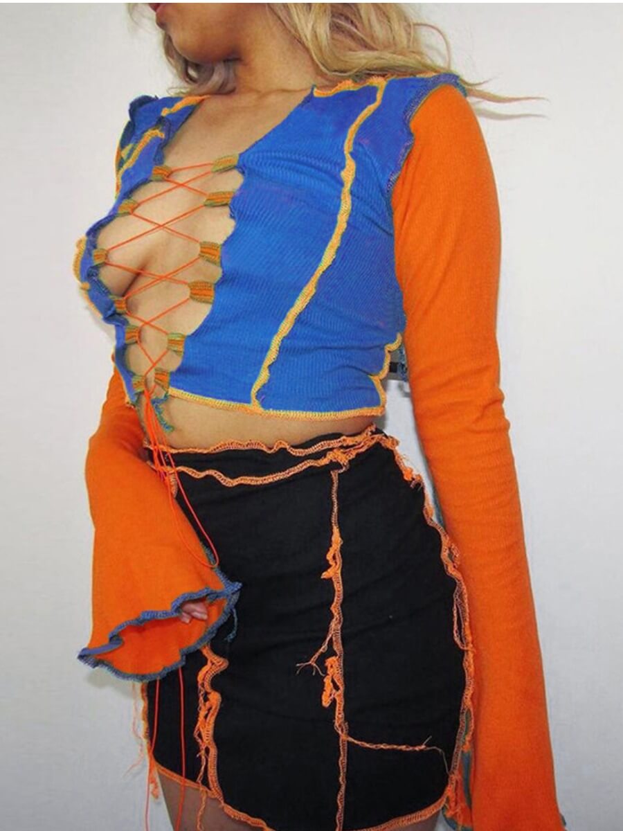 lovely Street Patchwork Bandage Design Blue T-shirt