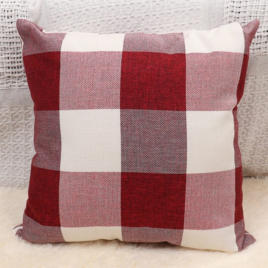 lovely Casual Grid Print Red Decorative Pillow Case