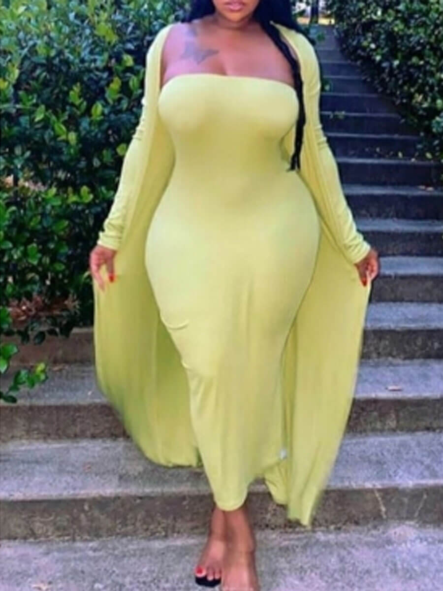 

Lovely Casual Basic Skinny Yellow Plus Size Two-piece Skirt Set