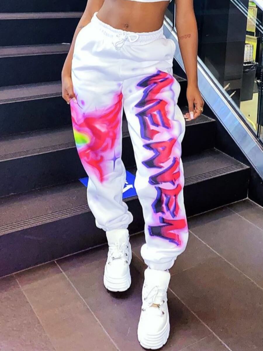 lovely Street Letter Print White Pants