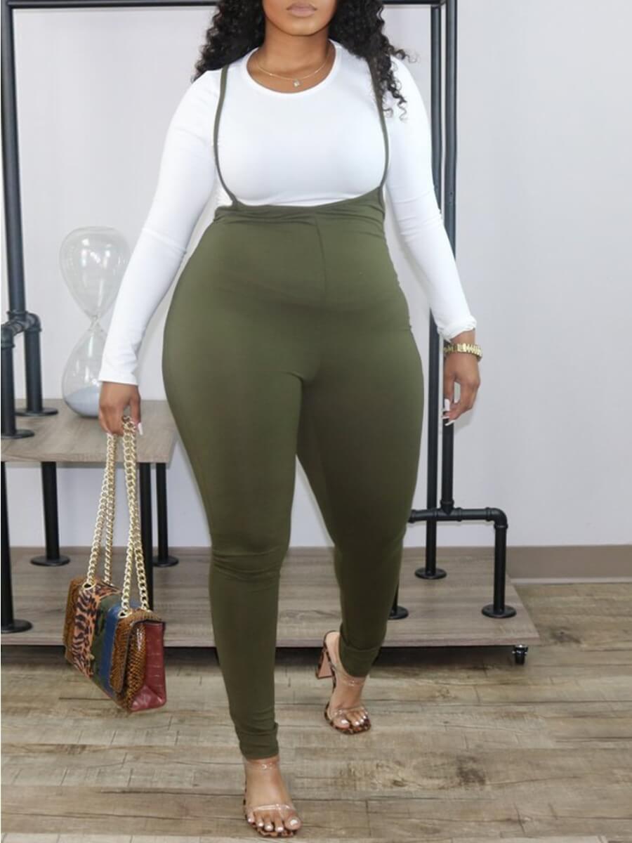 

Lovely Casual O Neck Basic Skinny Green Plus Size Two-piece Pants Set