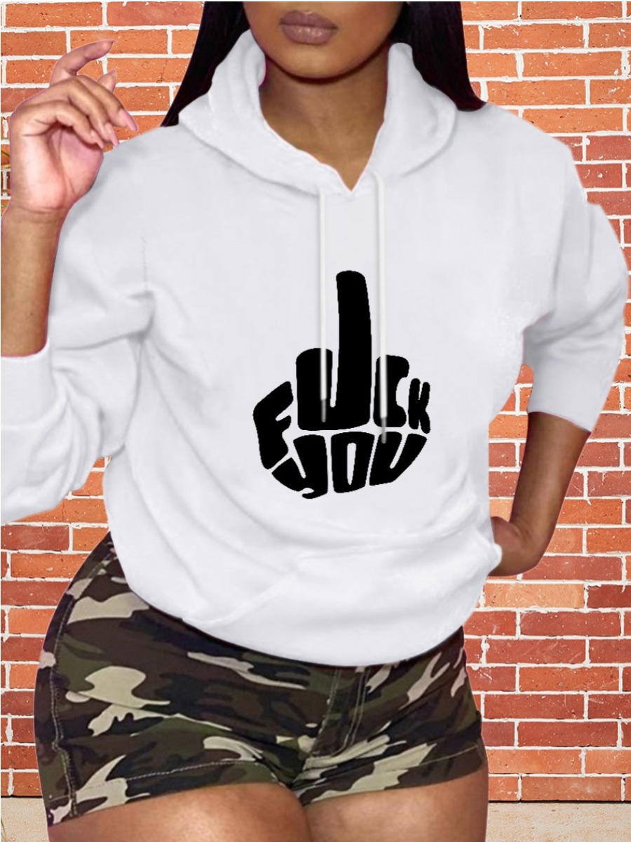 

lovely Leisure Hooded Collar Print White Plus Size Hoodie