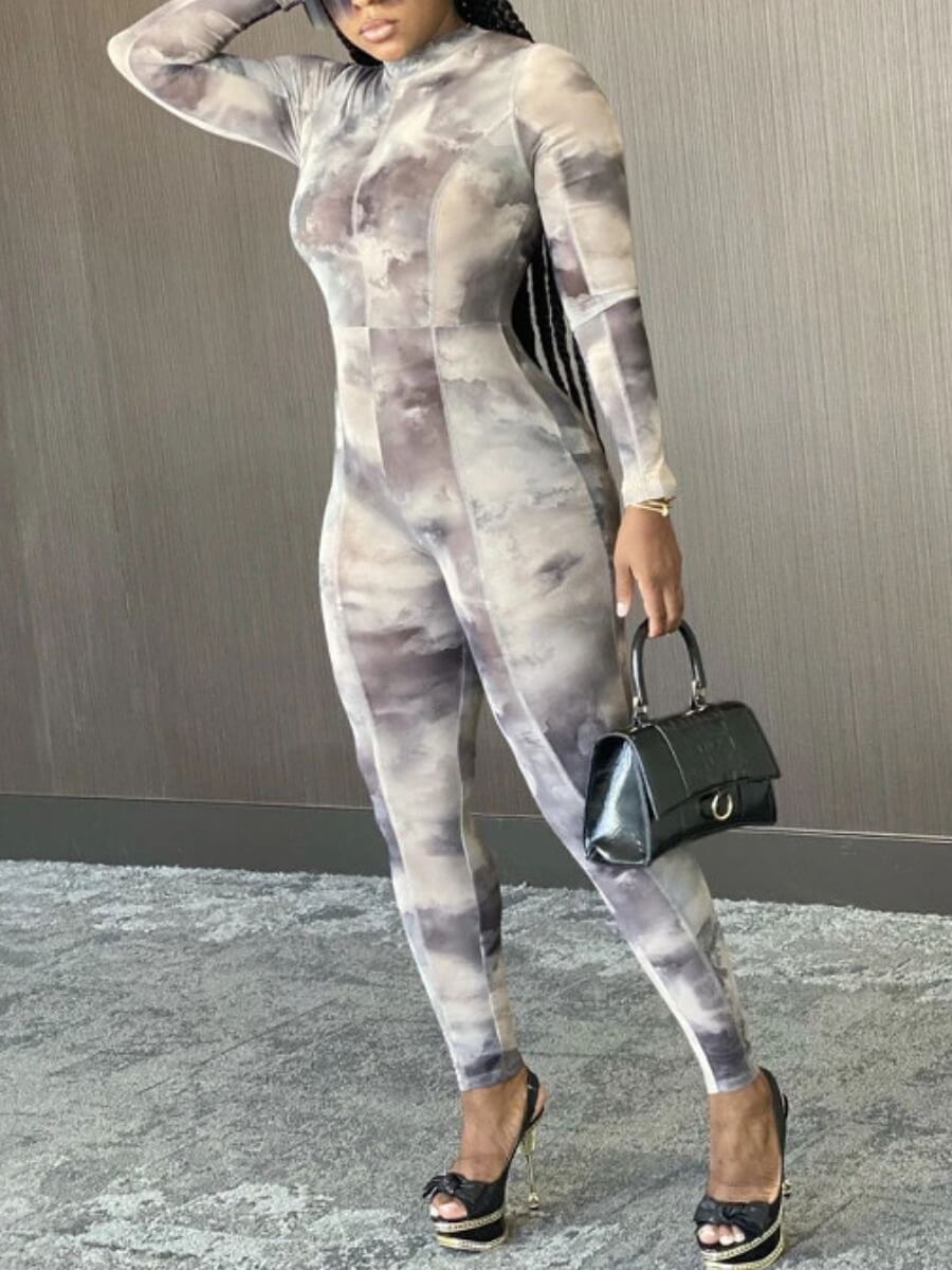 

Lovely Stylish Tie-dye Skinny Grey One-piece Jumpsuit