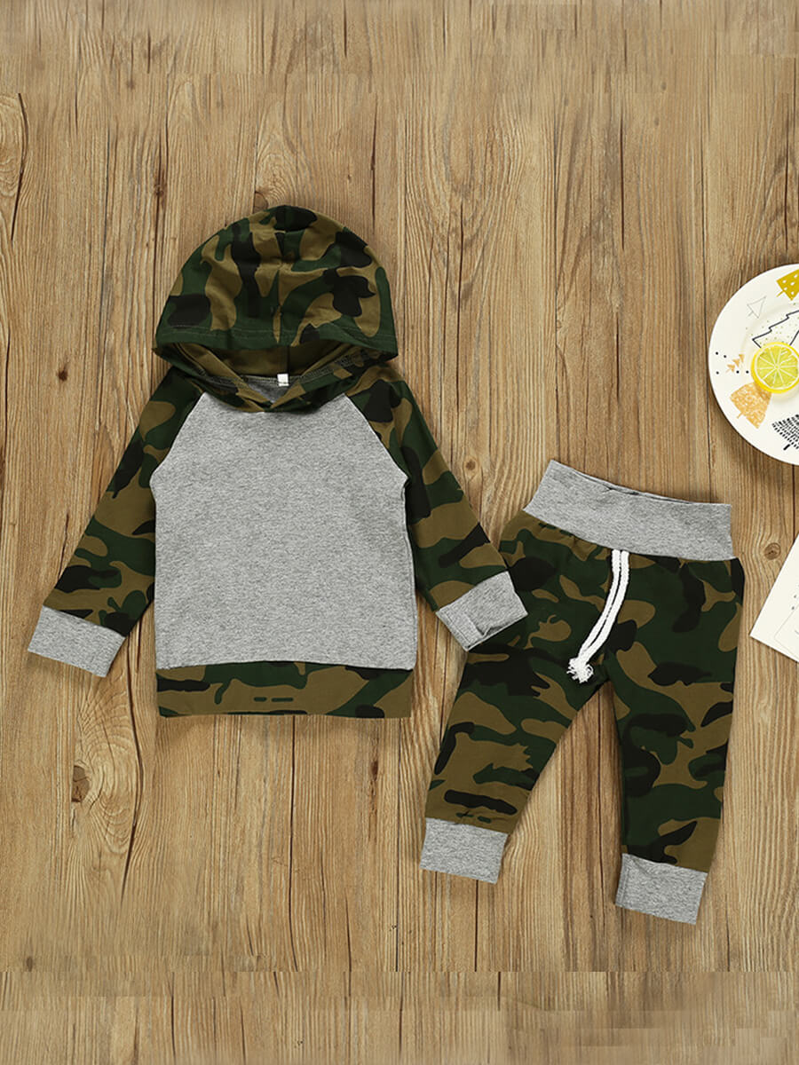 

Lovely Casual Hooded Collar Camo Print Patchwork Grey Boy Two-piece Pants Set