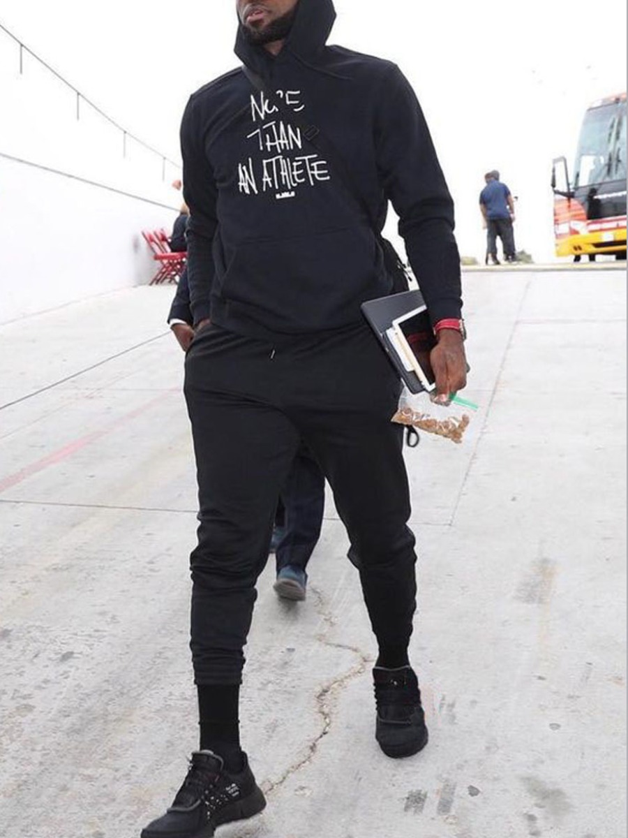 

lovely Casual Hooded Collar Letter Print Black Men Two-piece Pants Set