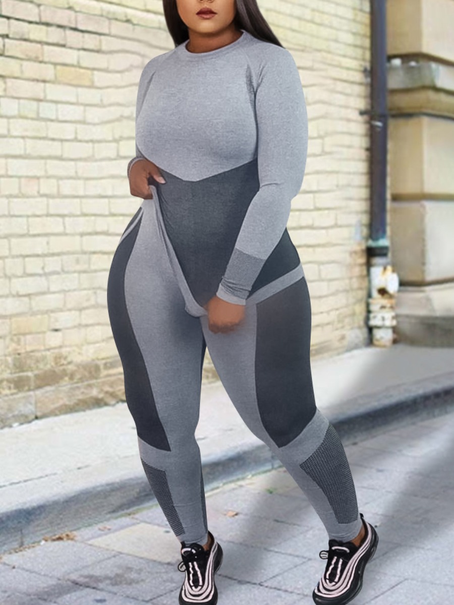 

Lovely Sportswear O Neck Patchwork Light Grey Two Piece Pants Set