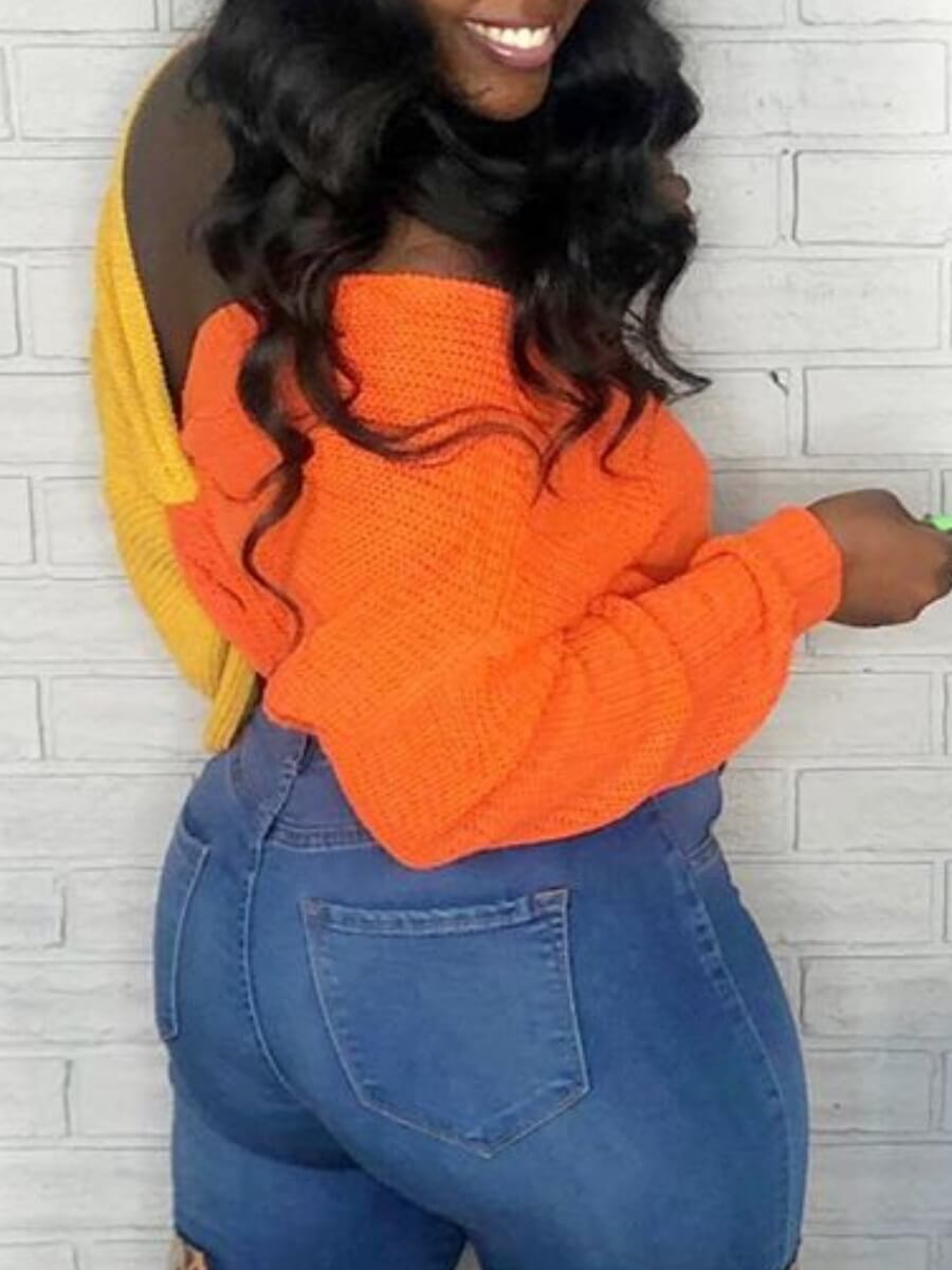 

Lovely Street V Neck Patchwork Knot Design Yellow Sweater