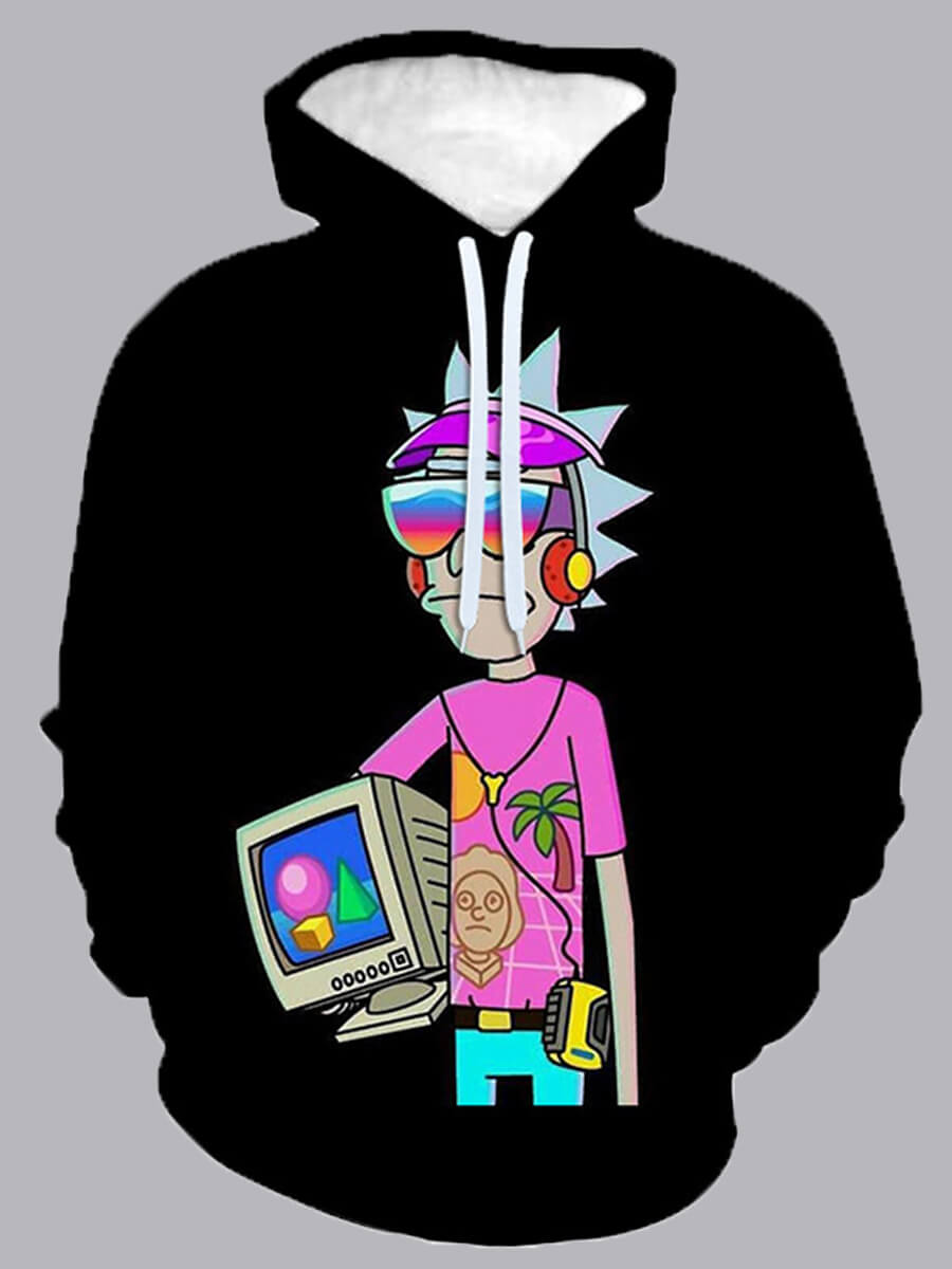 

Lovely Men Casual Hooded Collar Cartoon Print Black Hoodie