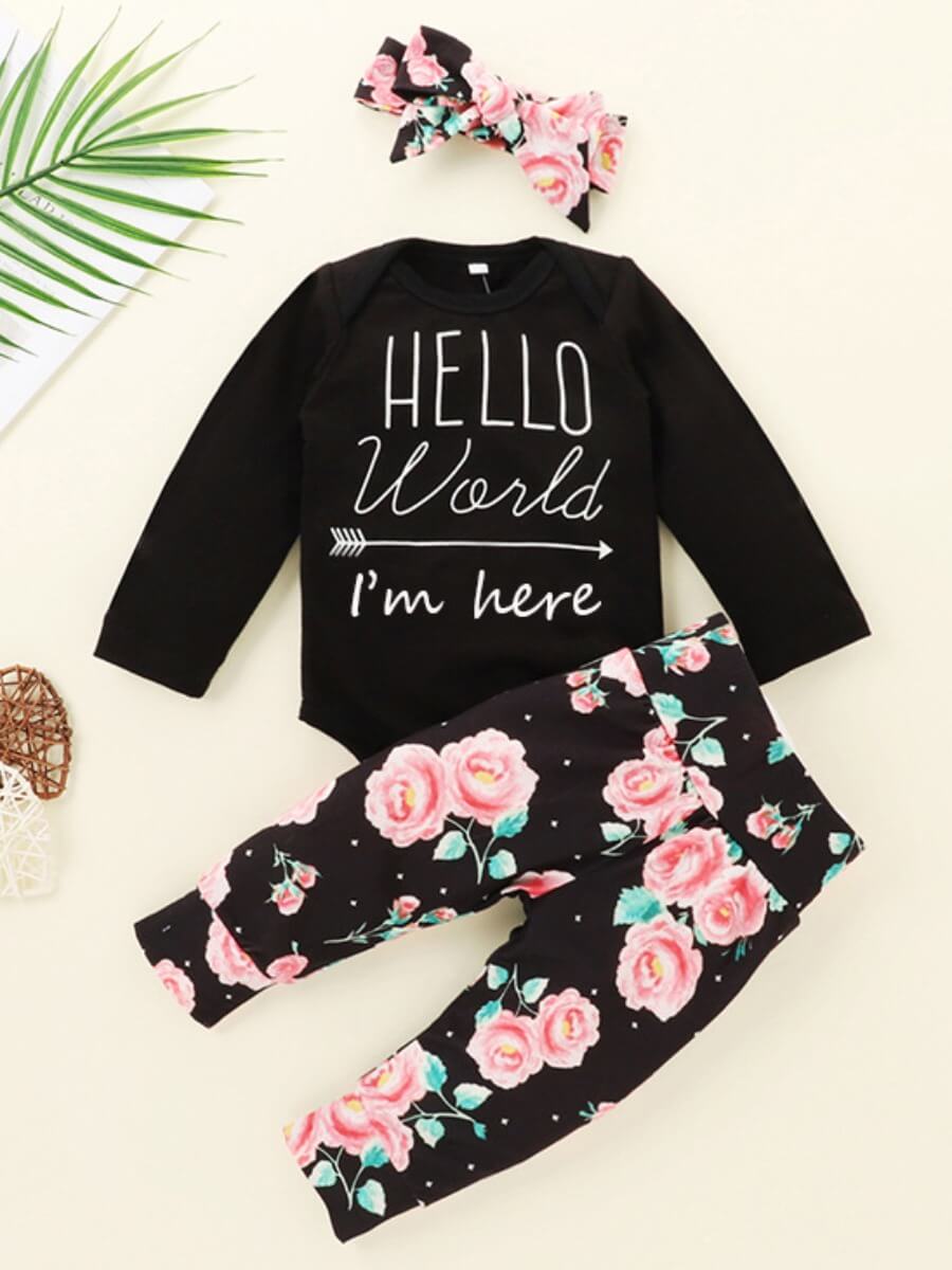 

Lovely Casual O Neck Print Black Girl Two-piece Pants Set