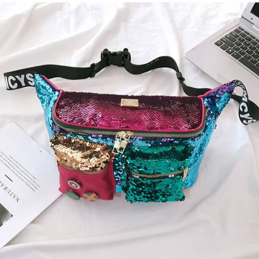 

Lovely Chic Patchwork Sequined Blue Crossbody Bag