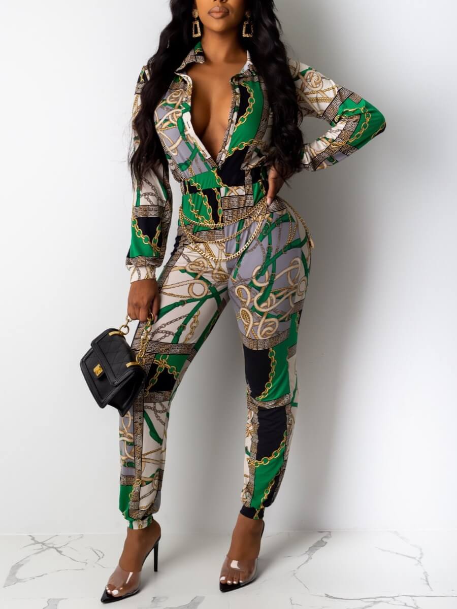 

Lovely Trendy Versace Print Green One-piece Jumpsuit