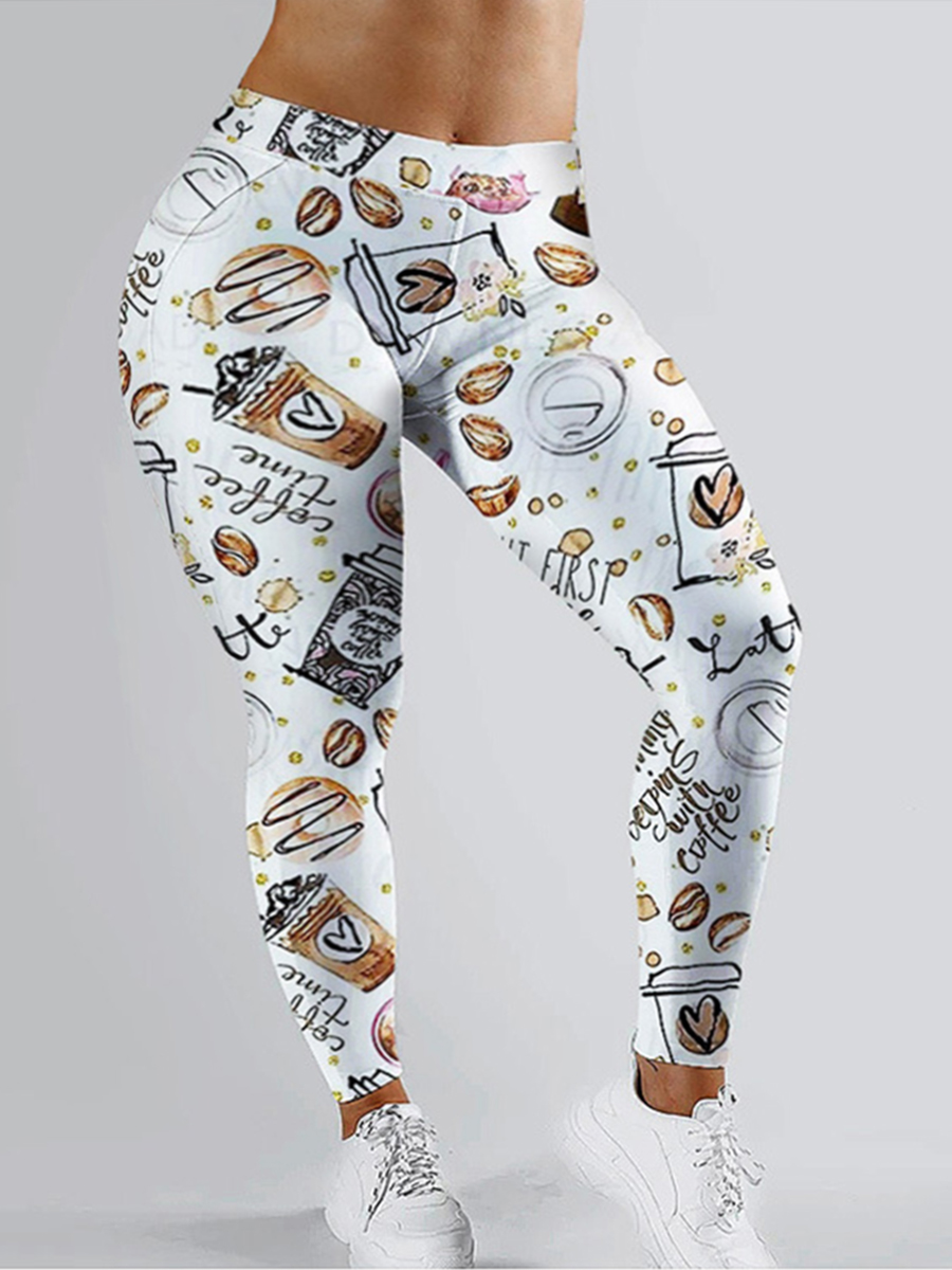 

Lovely Sportswear Print Skinny White Plus Size Pants