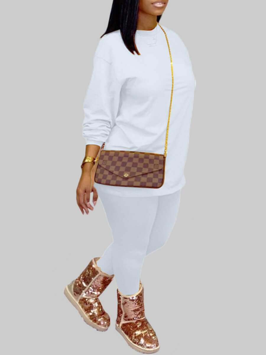 

Lovely Casual O Neck Basic White Plus Size Two-piece Pants Set