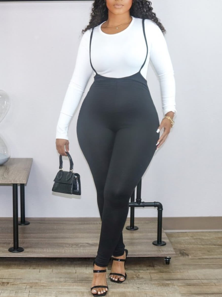 

Lovely Casual O Neck Basic Skinny Black Plus Size Two-piece Pants Set