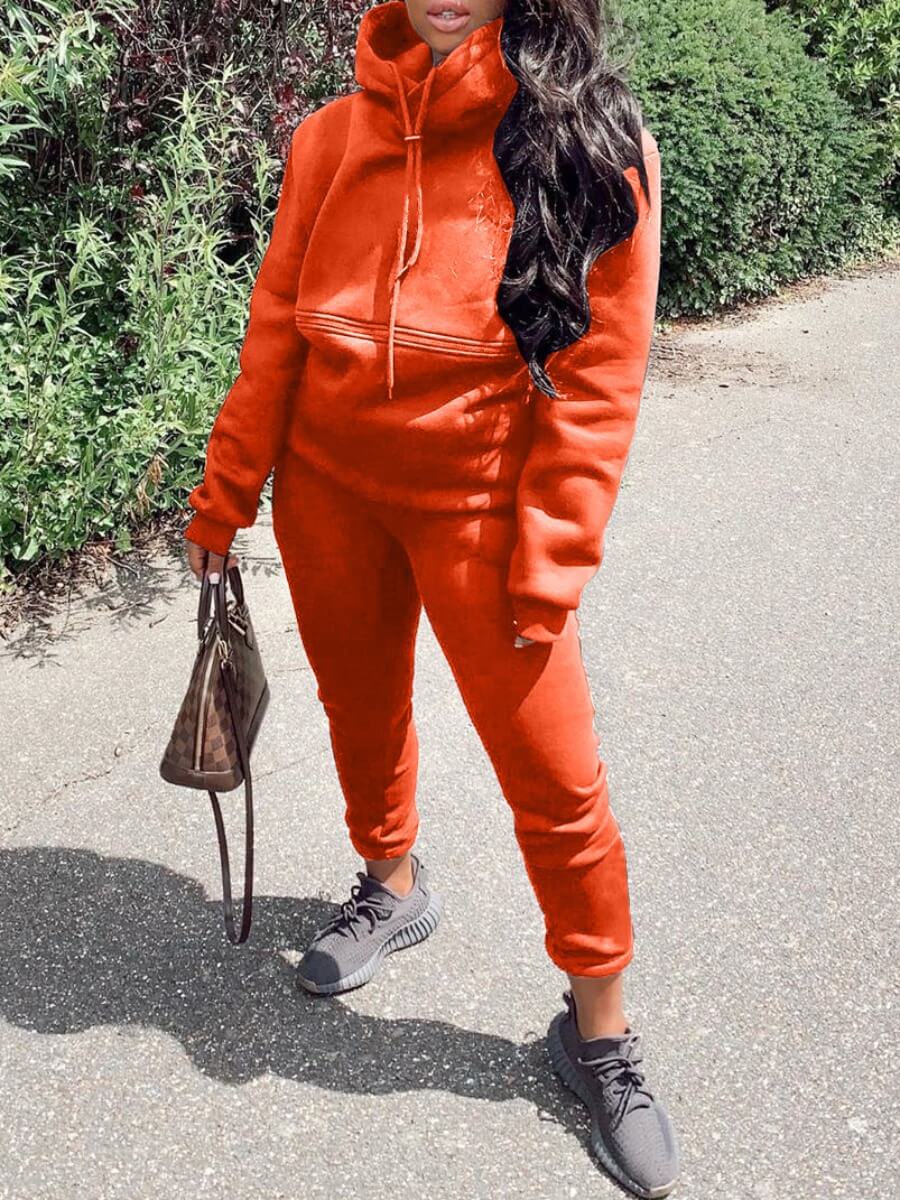 

Lovely Casual Hooded Collar Basic Jacinth Two Piece Pants Set