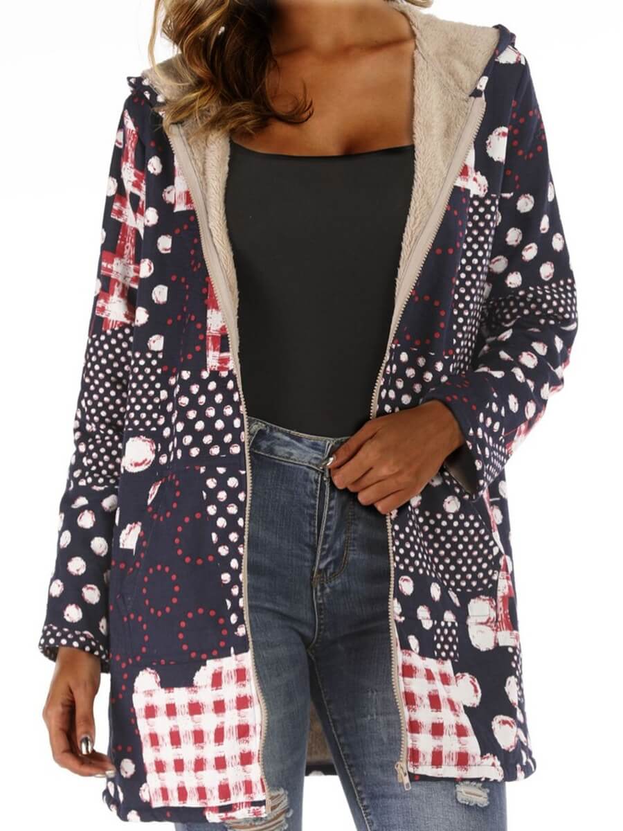 

Lovely Casual Hooded Collar Print Dark Blue Hoodie