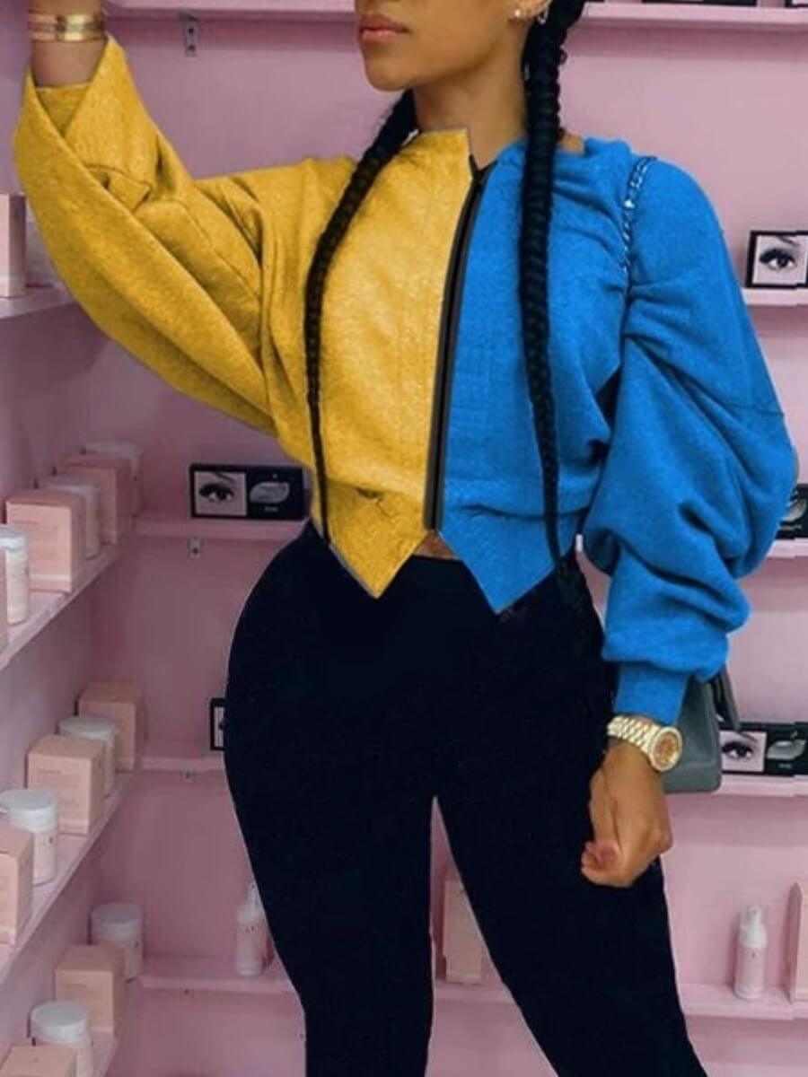

Lovely Sportswear Patchwork Yellow Hoodie