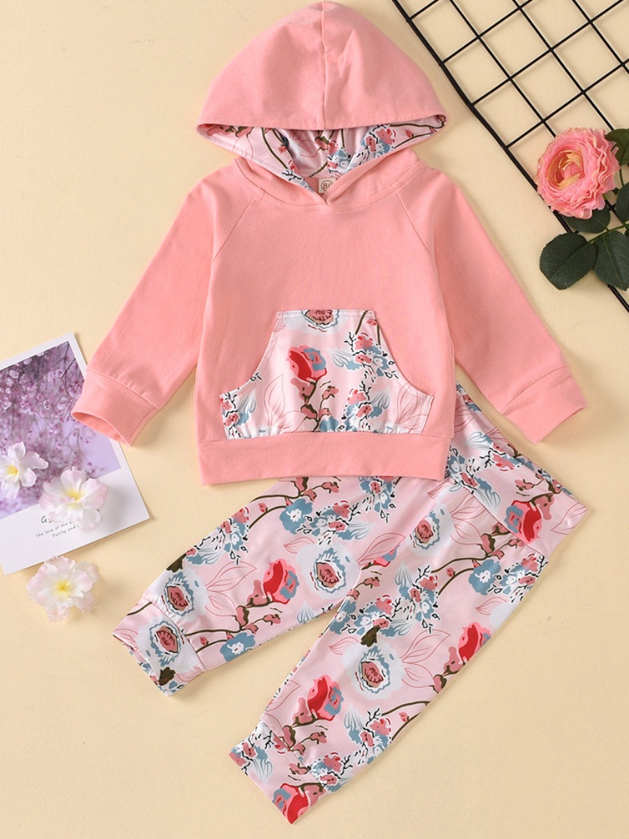 

lovely Casual Hooded Collar Print Pink Girl Two-piece Pants Set