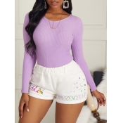 lovely Casual V Neck Long Sleeve Purple Sweaters