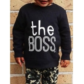 lovely Casual O Neck Letter Print Black Boy Hoodie