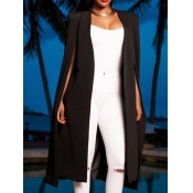 Lovely Chic Side Slit Black Long Blazer