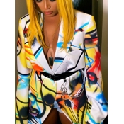 lovely Street Turndown Collar Print Multicolor Bla
