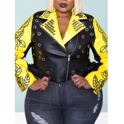 LW Plus Size Trendy Turndown Collar Print Patchwor