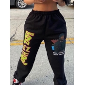 Lovely Casual Letter Print Black Plus Size Pants