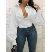LW Stylish Turndown Collar Buttons Design White Bl