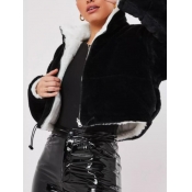 Lovely Casual Turndown Collar Zipper Design Black 