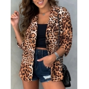 lovely Leisure Turn-back Collar Leopard Print Blaz