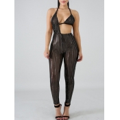 lovely Sexy Striped Backless Black One-piece Jumps