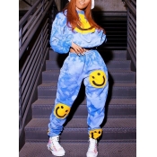 Lovely Street Hooded Collar Print Blue Two Piece P