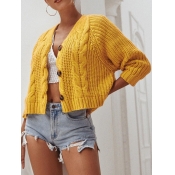 Lovely Casual Buttons Design Yellow Cardigan