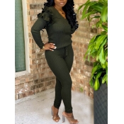 LW Trendy V Neck Striped Green Two Piece Pants Set