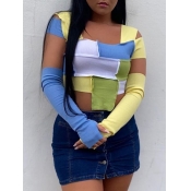 LW Street Color-lump Patchwork Yellow T-shirt