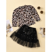 Lovely Trendy Leopard Print Girl Two-piece Skirt S