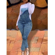 Lovely Casual Ripped Overall Deep Blue Denim One-p