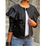 lovely Stylish Flounce Zipper Design Black Leather