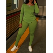 lovely Leisure Basic Skinny Green Two Piece Pants 