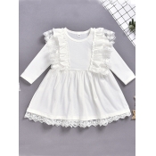lovely Sweet O Neck Lace Patchwork White Girl Knee