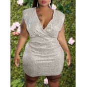 lovely Sexy Sleeveless Sequined Silver Knee Length