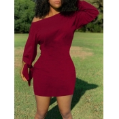lovely Casual Knot Design Wine Red Mini Dress