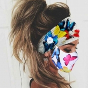 LW Butterfly Print Blue Face Mask(With Headband)